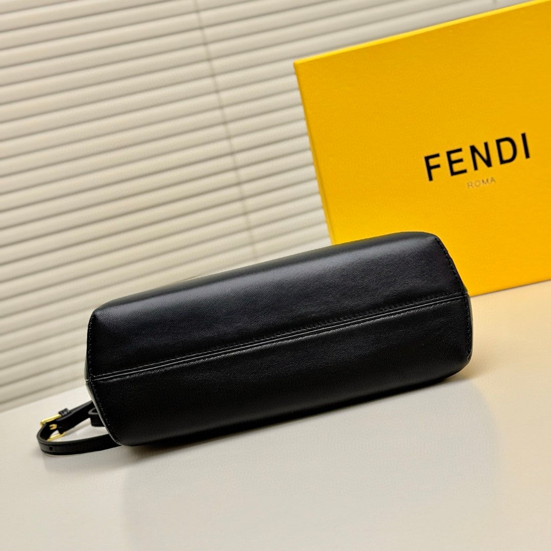 Fendi First Small shoulder bag in black leather with gold-finish metalware