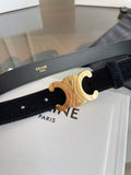 Celine Medium 25mm Triomphe Belt in black taurillon leather with gold finishing