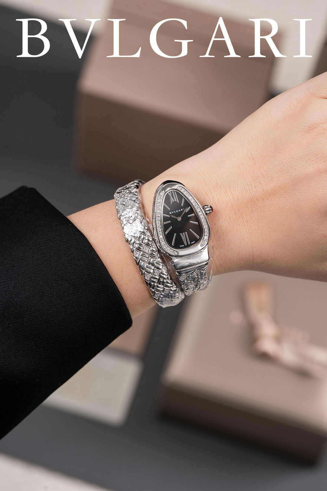 Bulgari Serpenti Seduttori watch in stainless steel with a diamond-set bezel