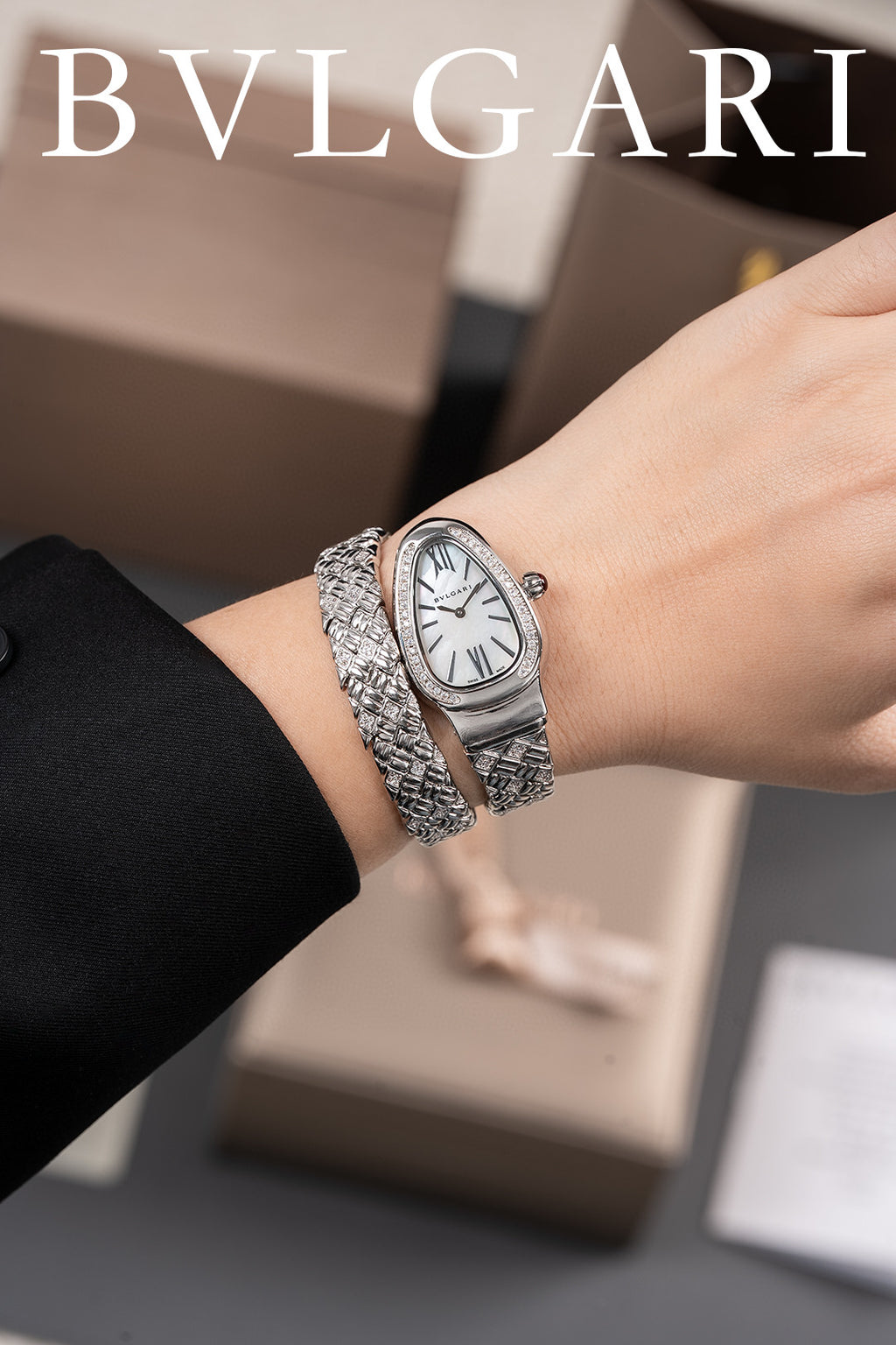 Bulgari Serpenti Seduttori watch in stainless steel with a diamond-set bezel
