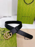 Gucci GG Marmont black leather belt with a shiny gold-toned double G buckle
