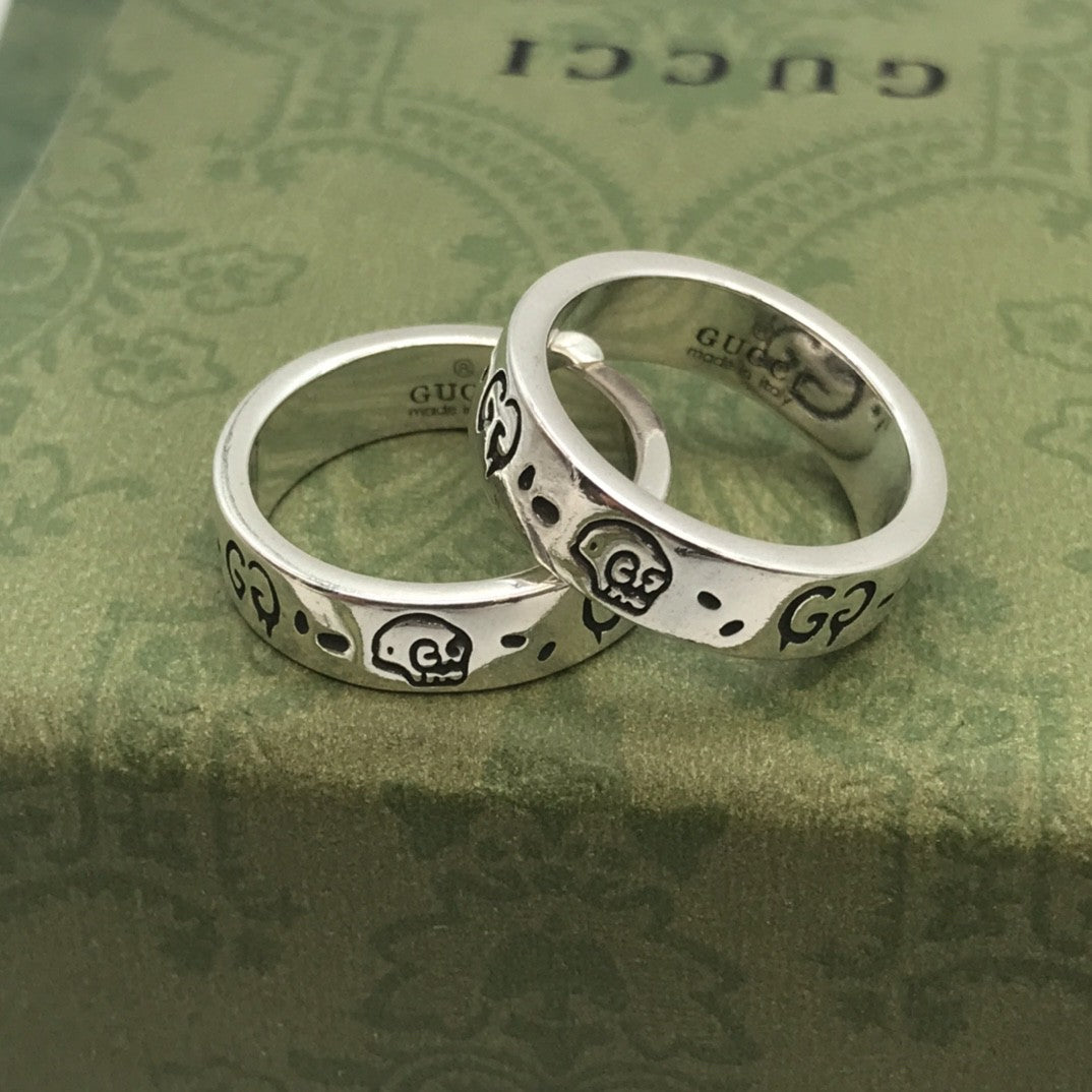 Gucci Ghost sterling silver rings featuring a skull motif