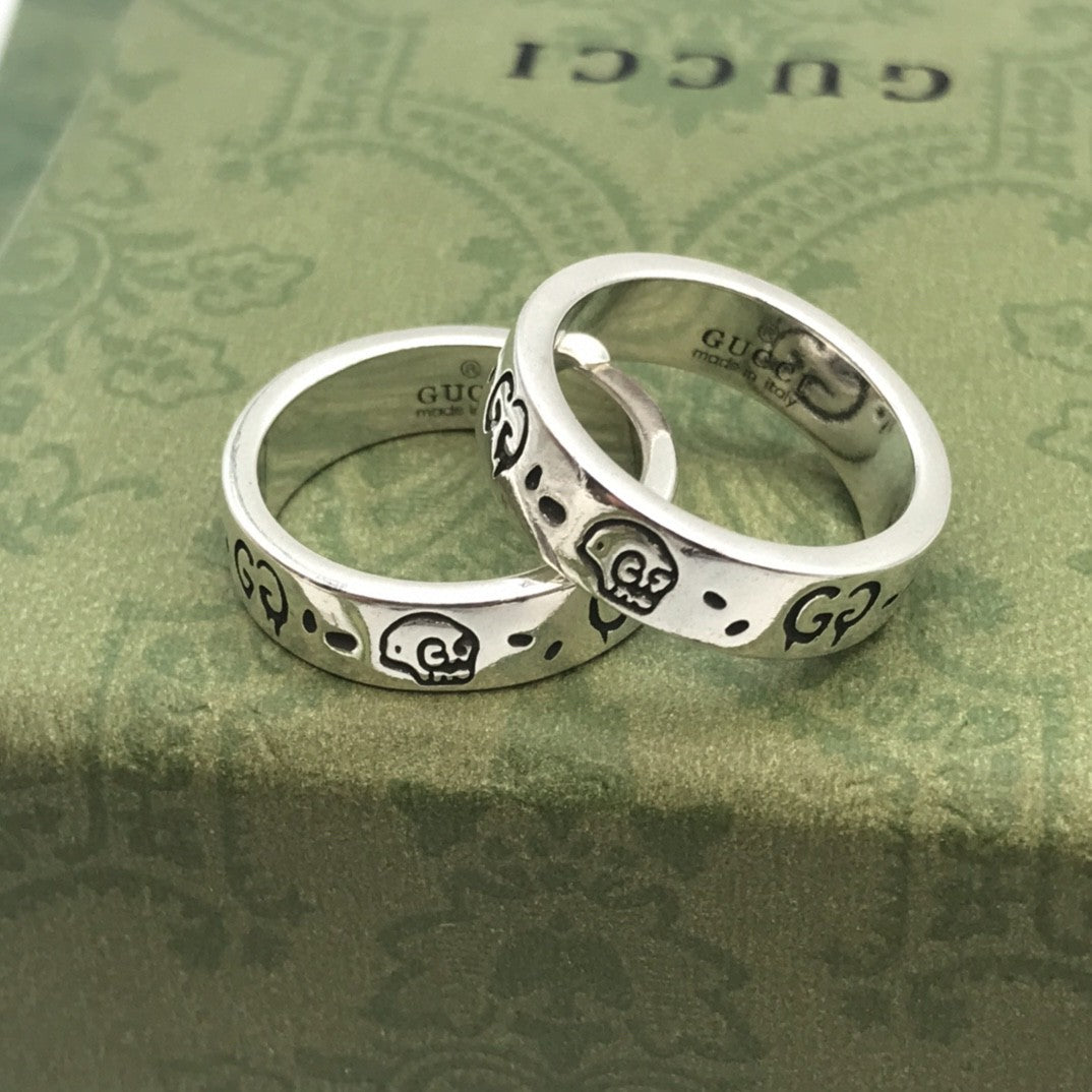 Gucci Ghost sterling silver rings featuring a skull motif