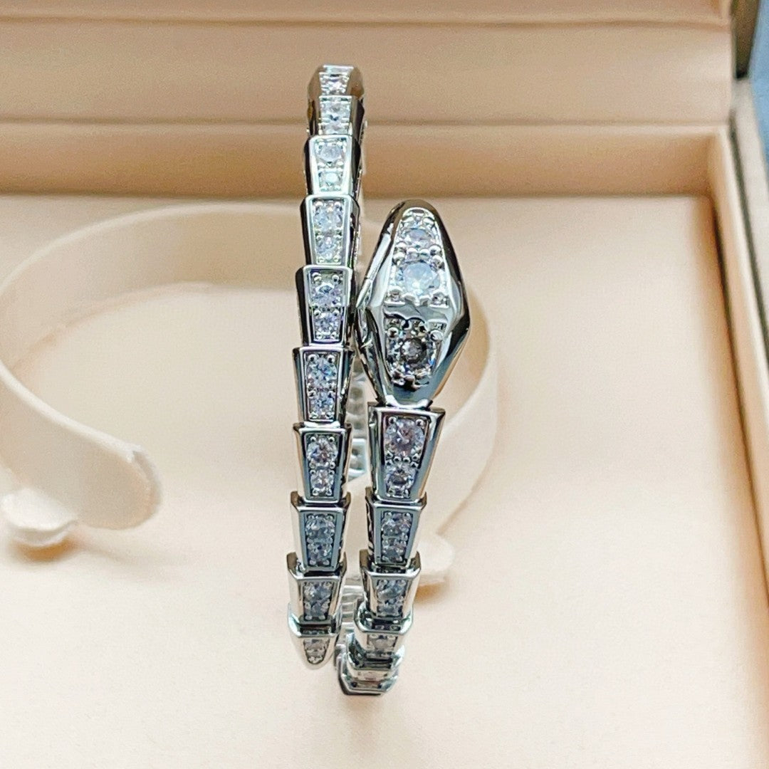 Bvlgari Serpenti Viper single-coil bracelet in 18k white gold with pavé diamonds