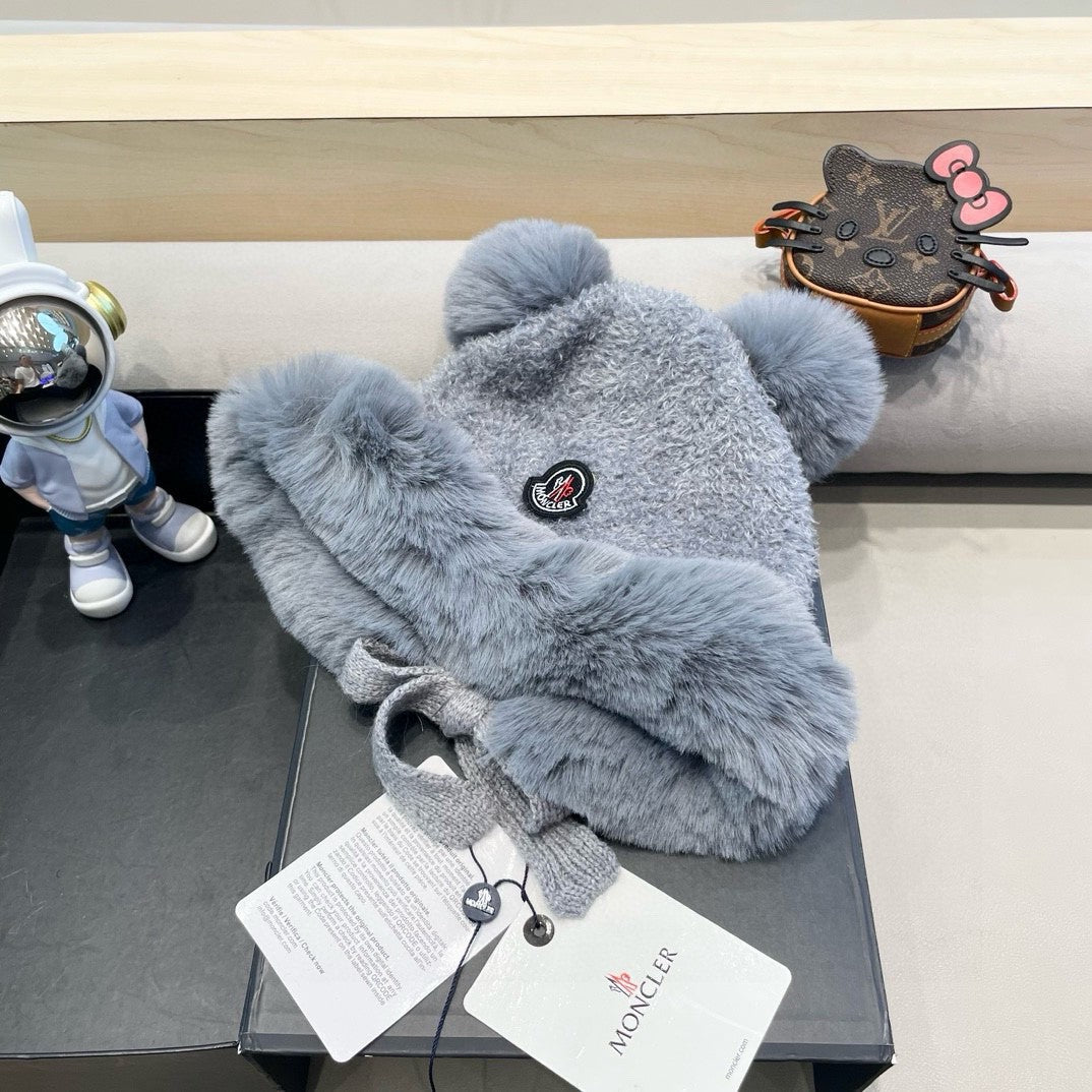 grey Moncler teddy bear-ear faux fur trapper hat