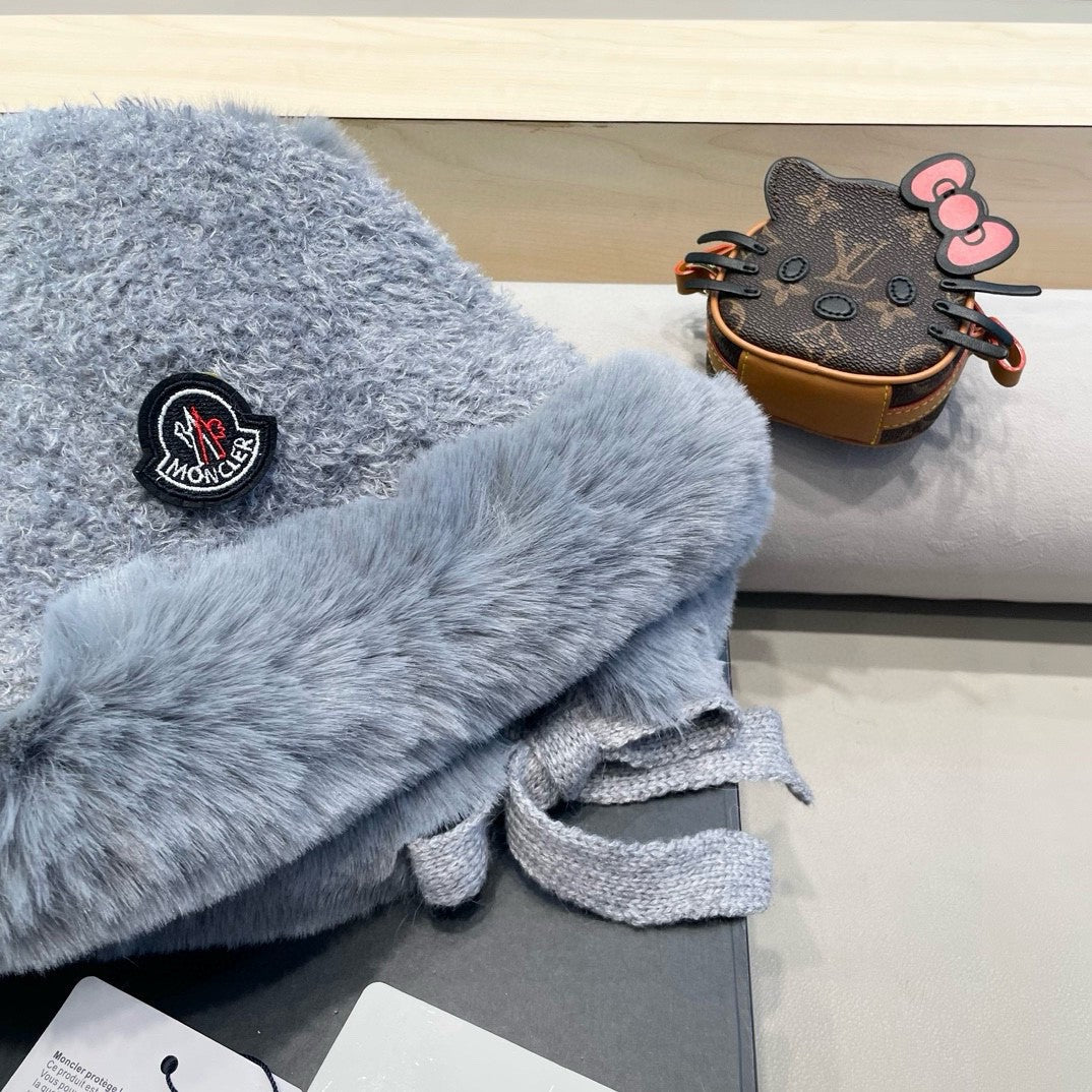 grey Moncler teddy bear-ear faux fur trapper hat