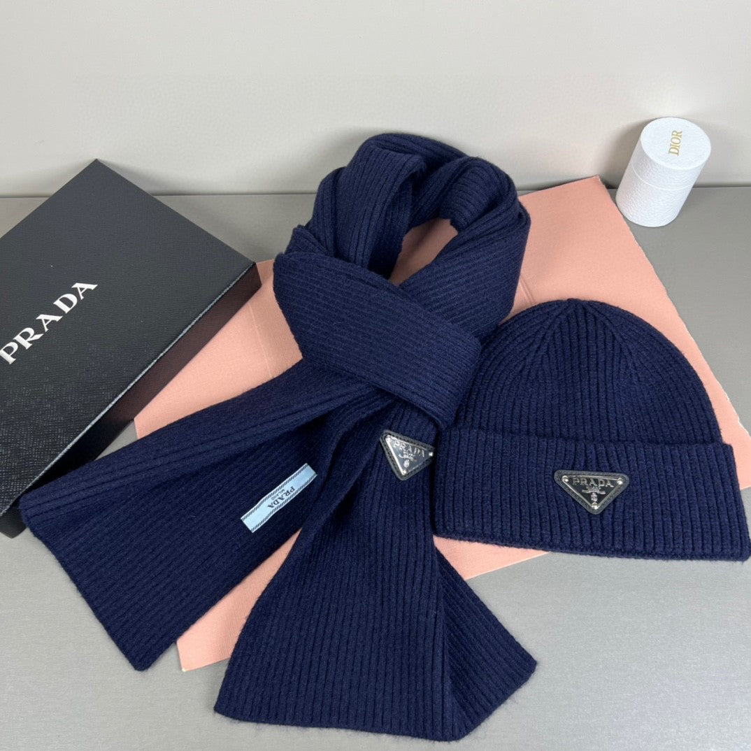 Prada wool and cashmere beanie hat and scarf set