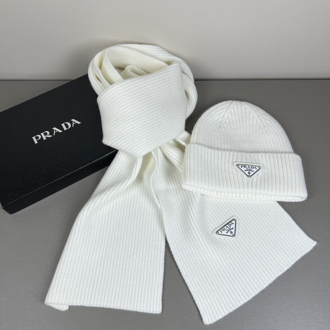 Prada wool and cashmere beanie hat and scarf set