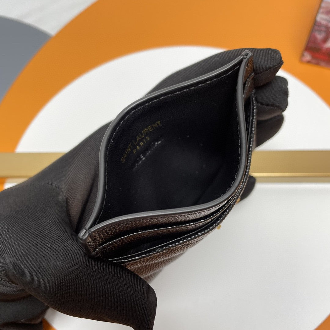 Saint Laurent Cassandre Matelassé card case in black grain de poudre leather with a gold-tone logo