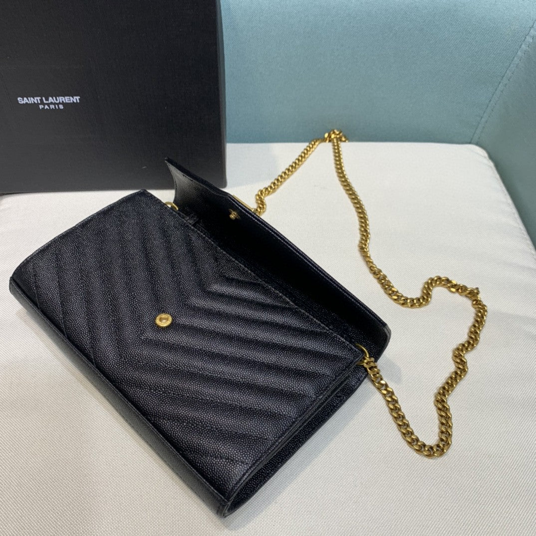 Saint Laurent Classic Cassandre chain wallet in black grained leather