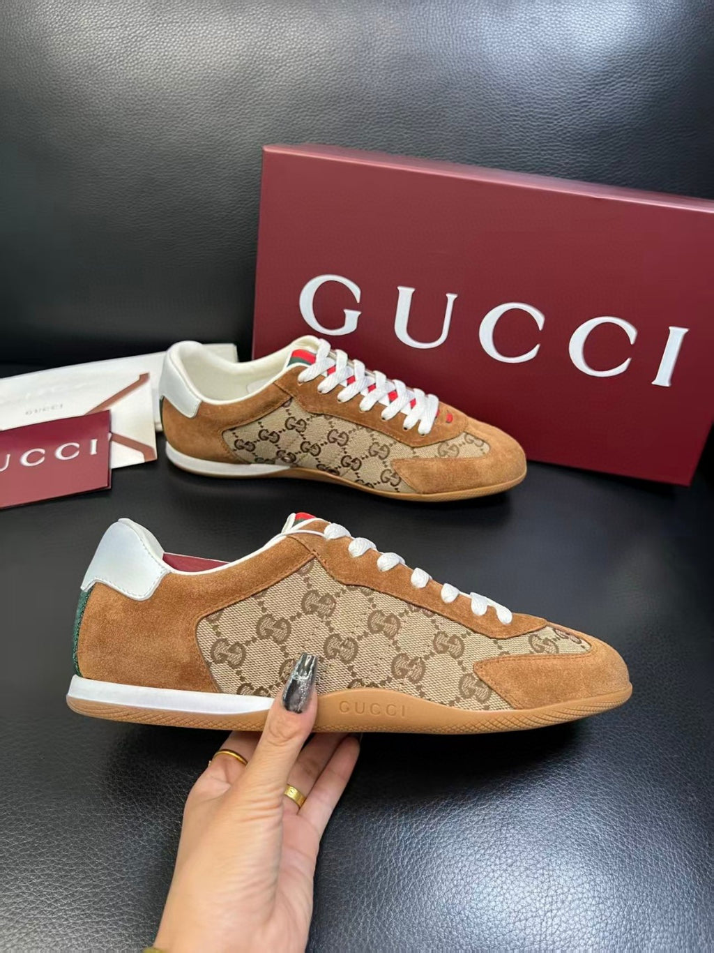 Gucci Shift sneakers in brown GG canvas with suede trims