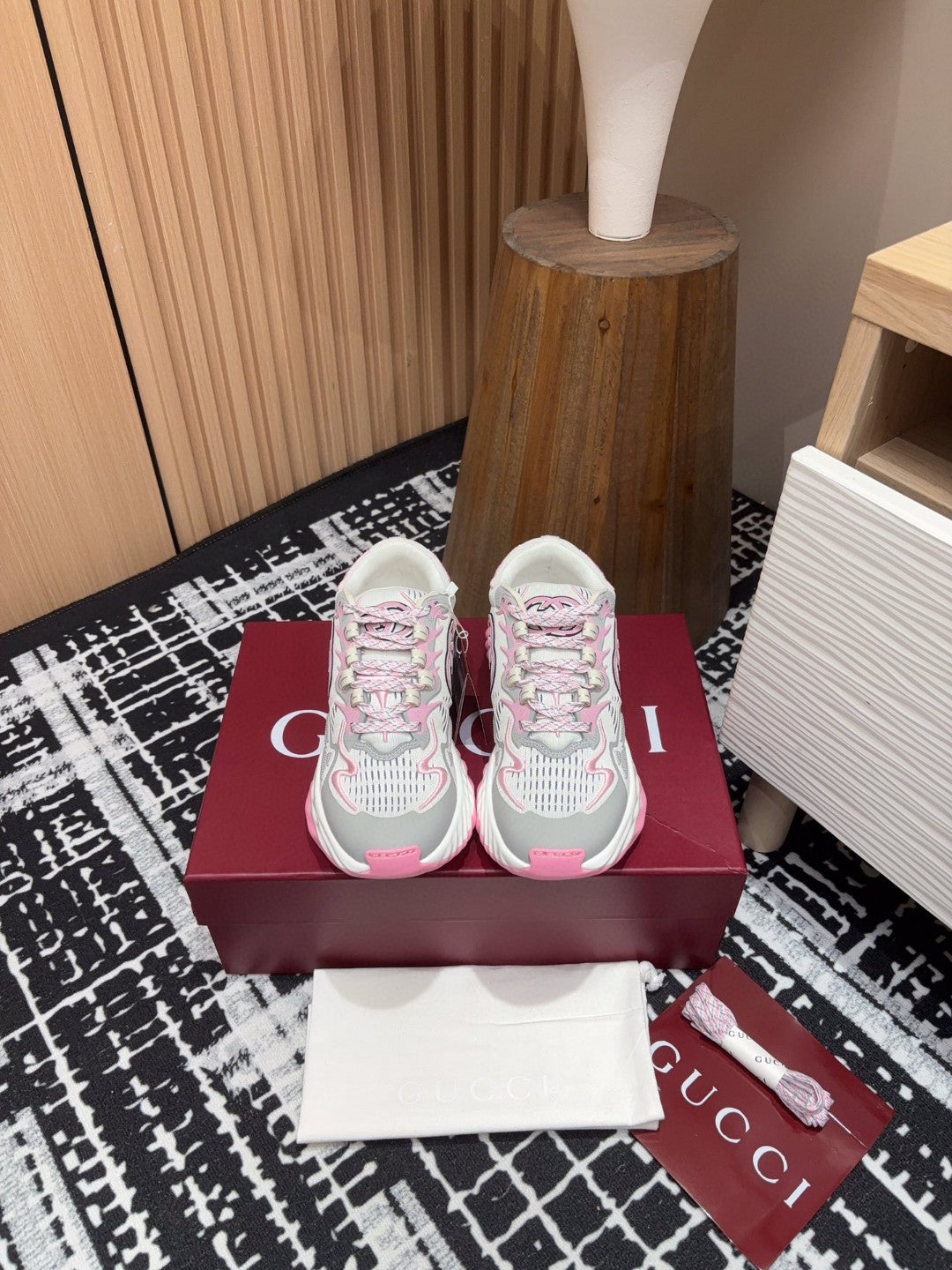 Gucci Ripple sneakers in light grey and pink mesh with an Interlocking G logo detail
