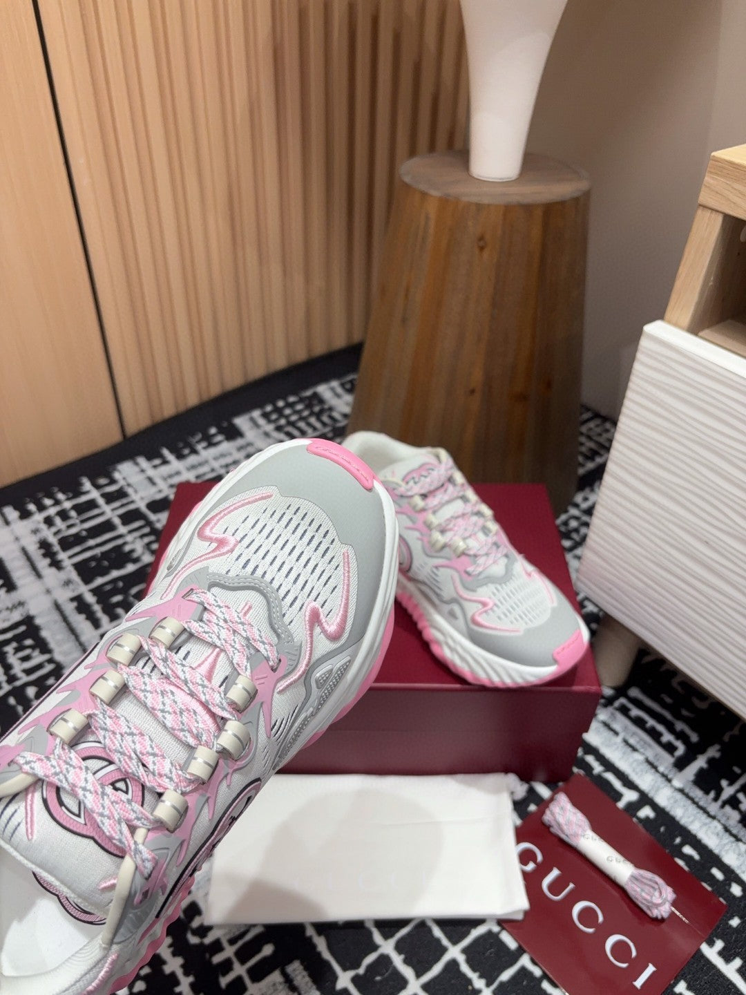 Gucci Ripple sneakers in light grey and pink mesh with an Interlocking G logo detail