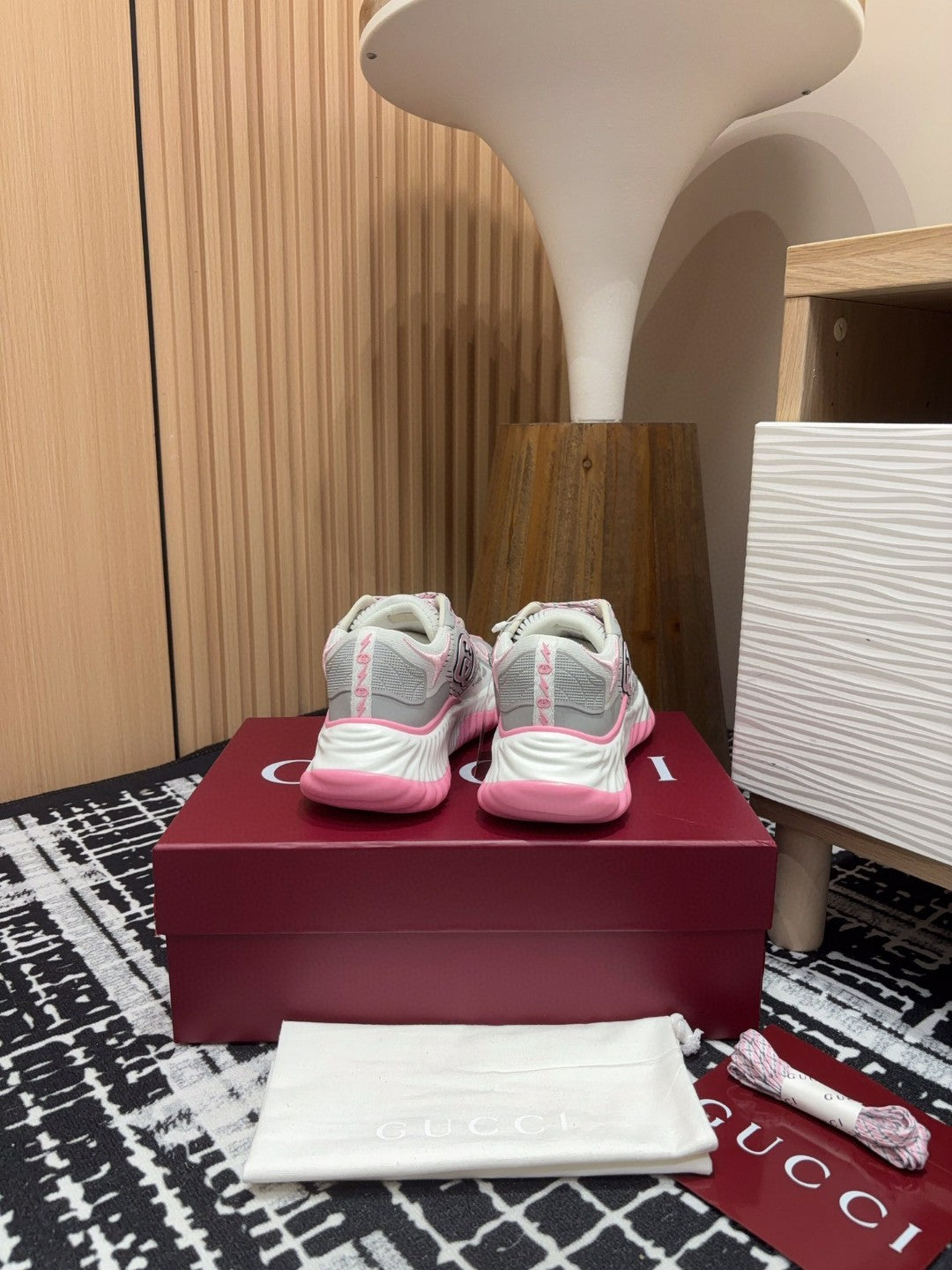 Gucci Ripple sneakers in light grey and pink mesh with an Interlocking G logo detail