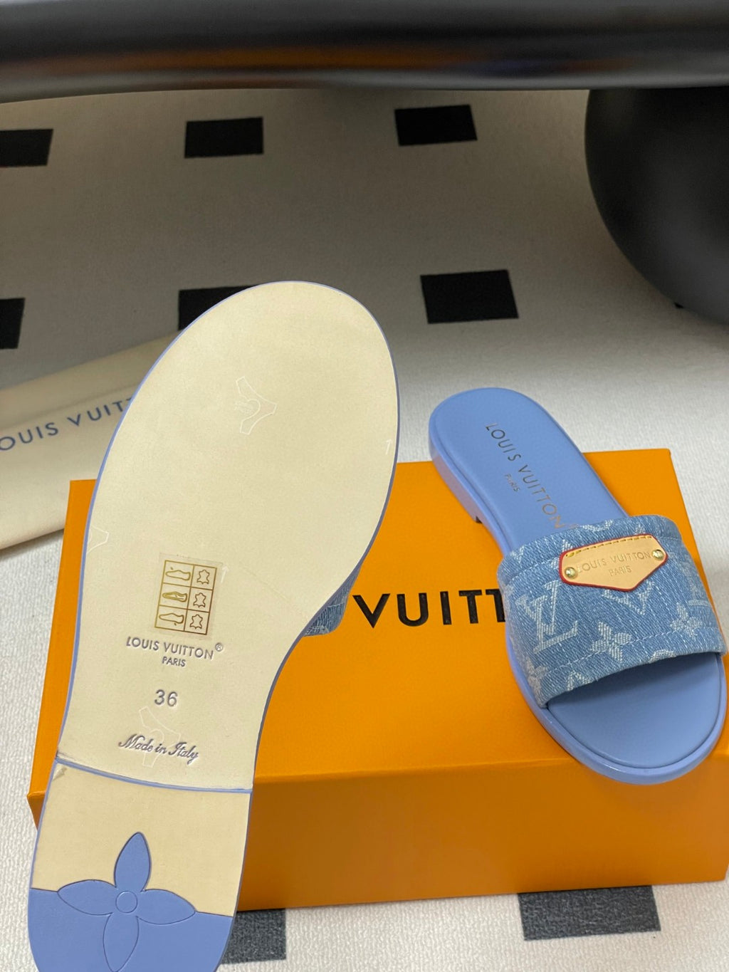 Louis Vuitton Lily Flat Mules in Monogram denim