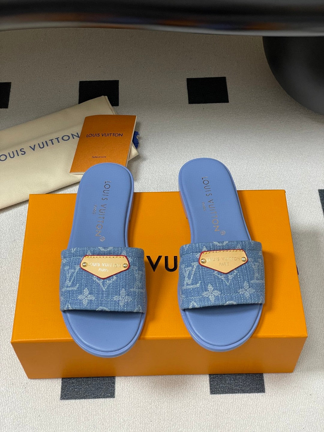 Louis Vuitton Lily Flat Mules in Monogram denim