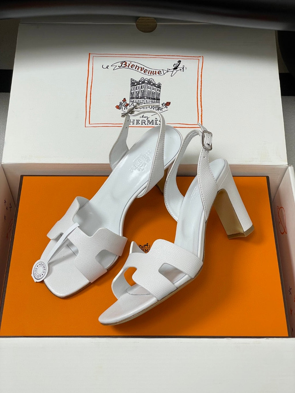 White calfskin Hermès Joy 105 sandal