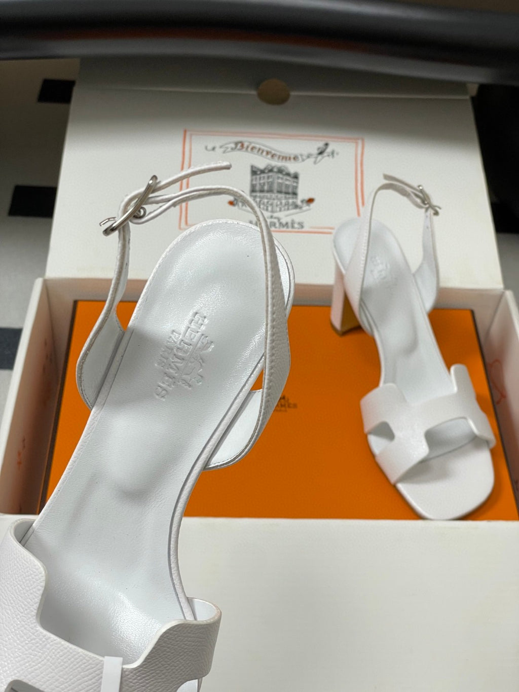 White calfskin Hermès Joy 105 sandal