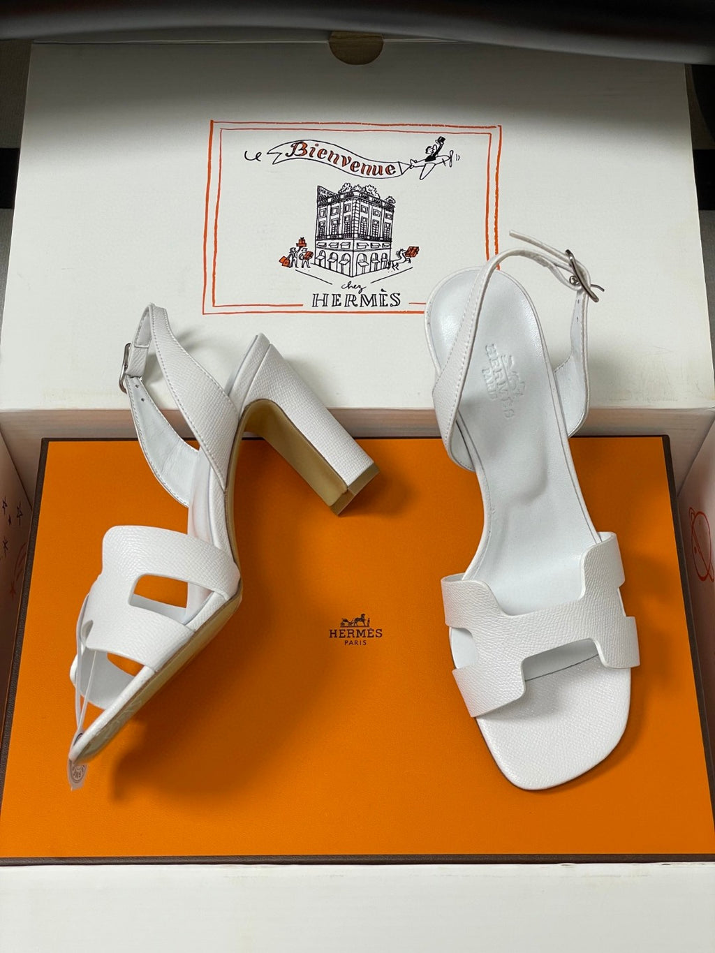 White calfskin Hermès Joy 105 sandal