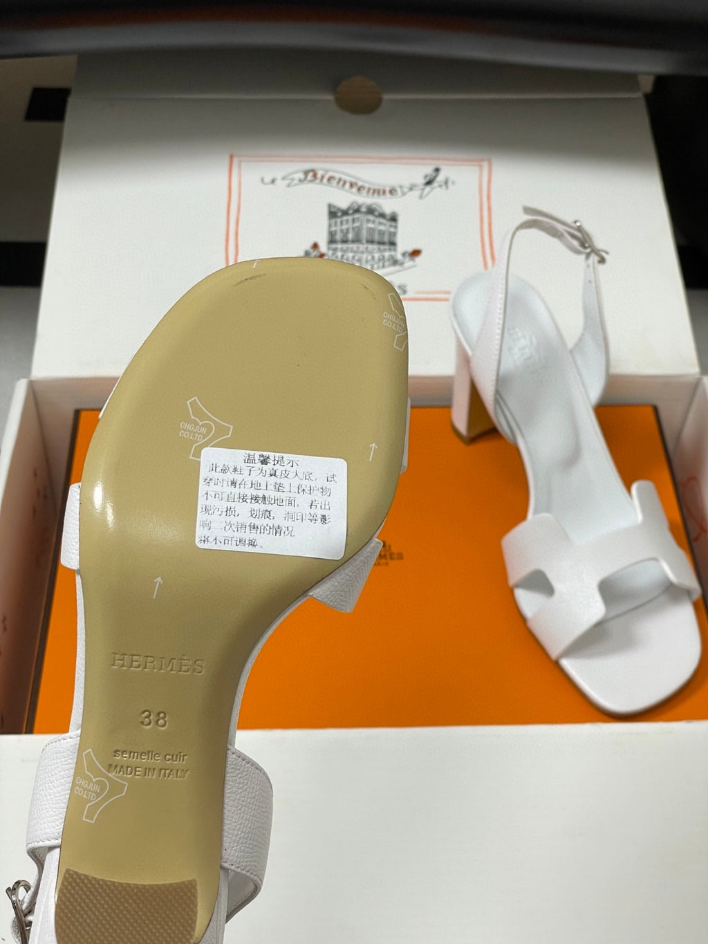 White calfskin Hermès Joy 105 sandal