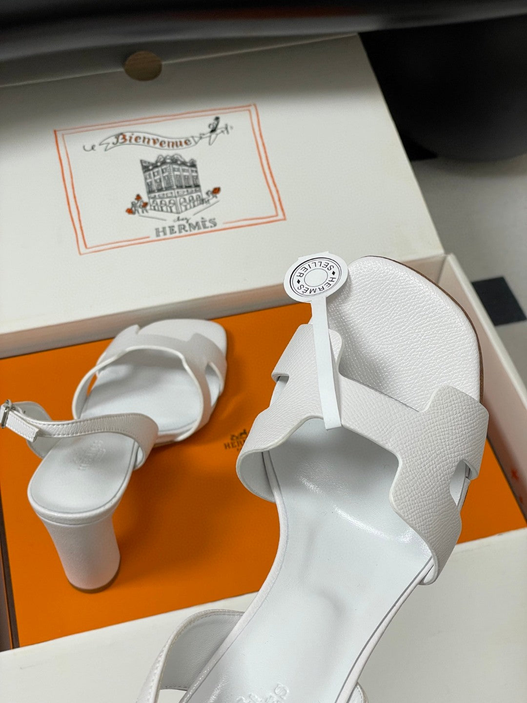 White calfskin Hermès Joy 105 sandal