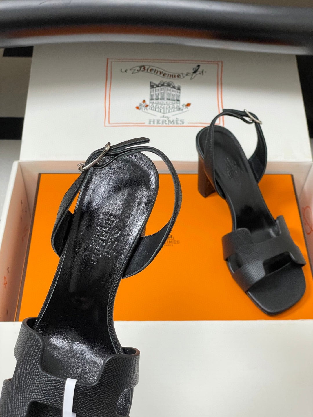 black calfskin Hermès Joy 105 sandal