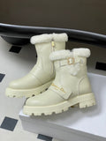 DiorAlps D-Quest ankle boot in ecru grained calfskin with a tonal lambskin shearling interior