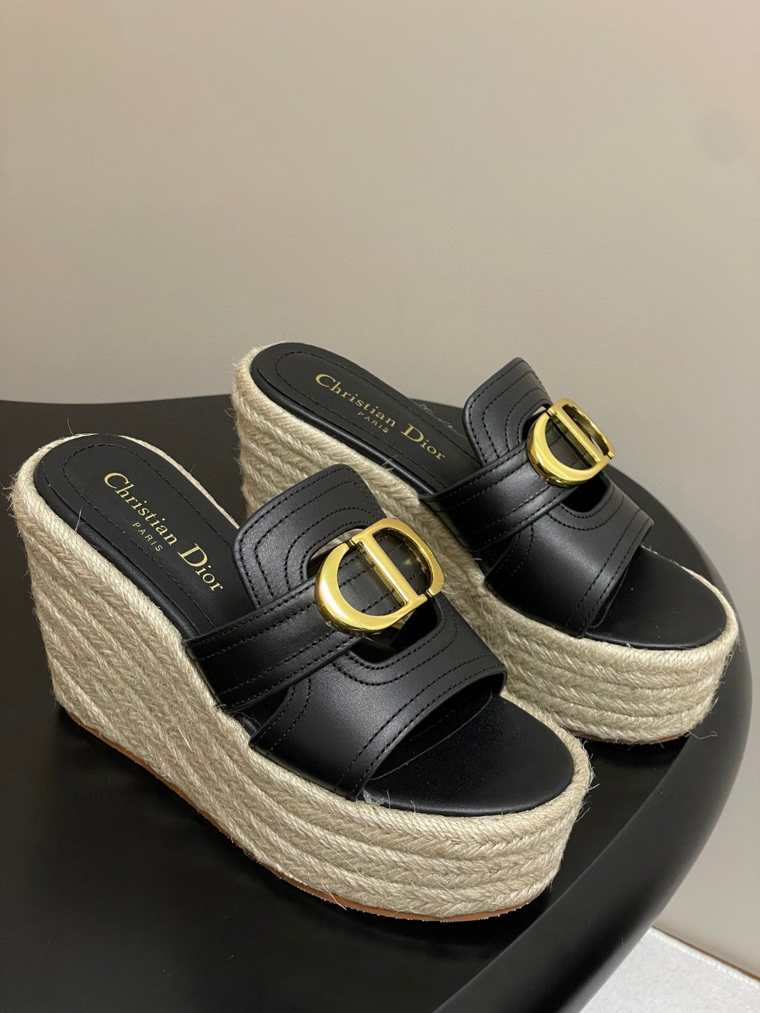 Dior 30 Montaigne wedge slide in black calfskin