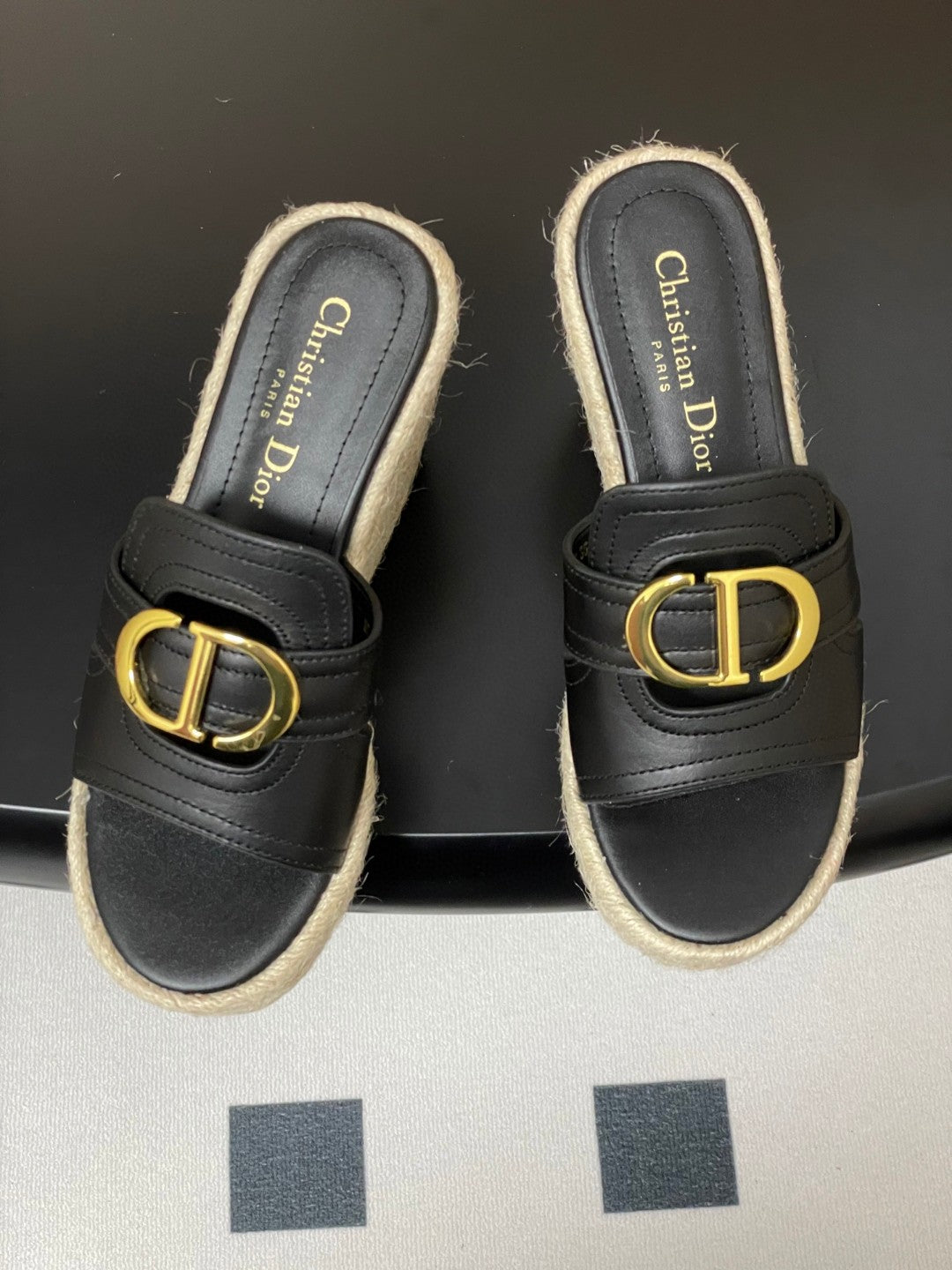 Dior 30 Montaigne wedge slide in black calfskin