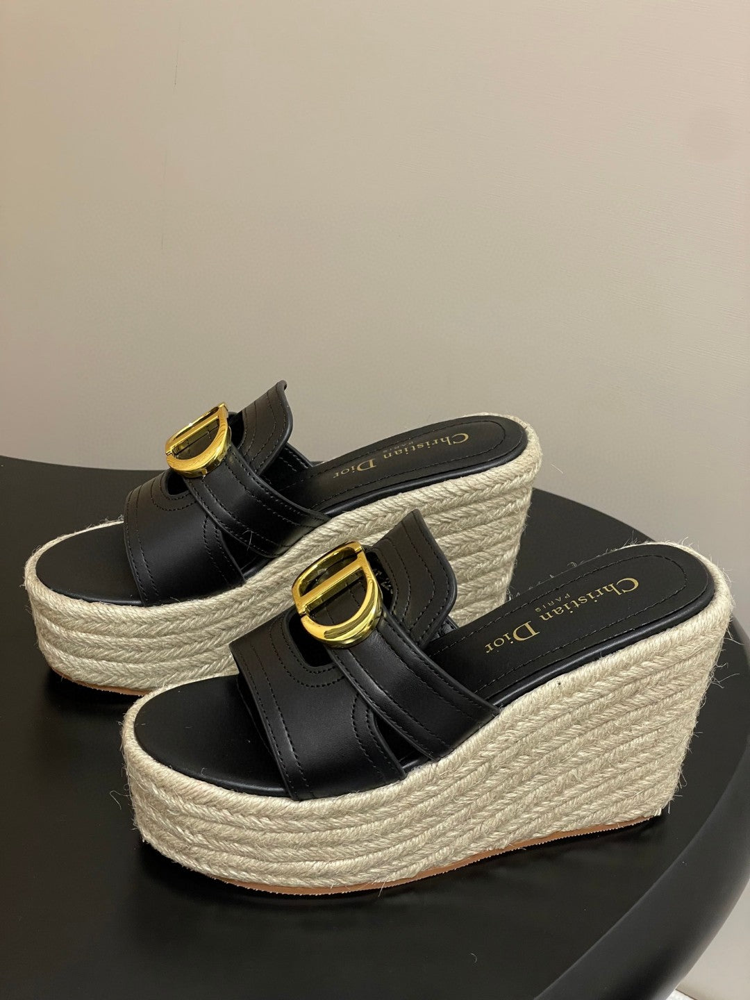 Dior 30 Montaigne wedge slide in black calfskin