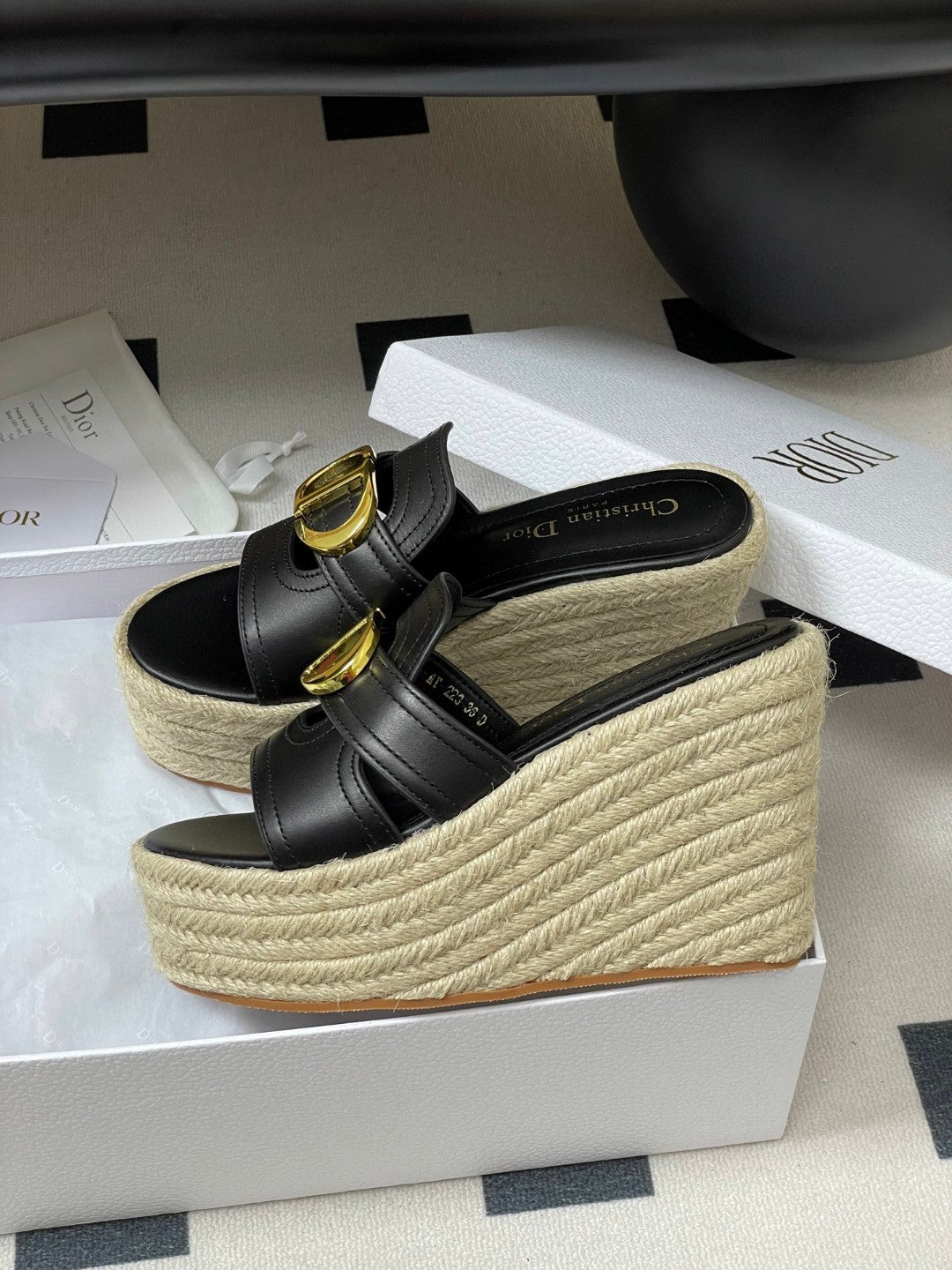 Dior 30 Montaigne wedge slide in black calfskin