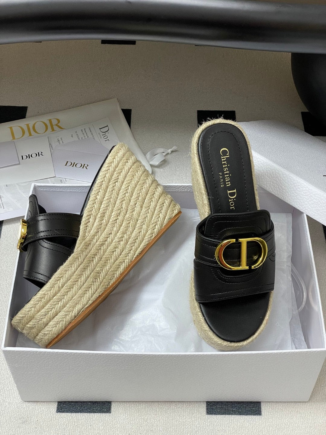 Dior 30 Montaigne wedge slide in black calfskin