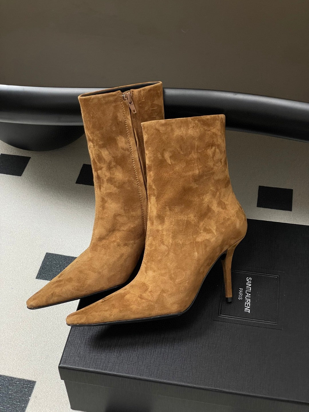 Saint Laurent Ashley 90 suede ankle boots in brown