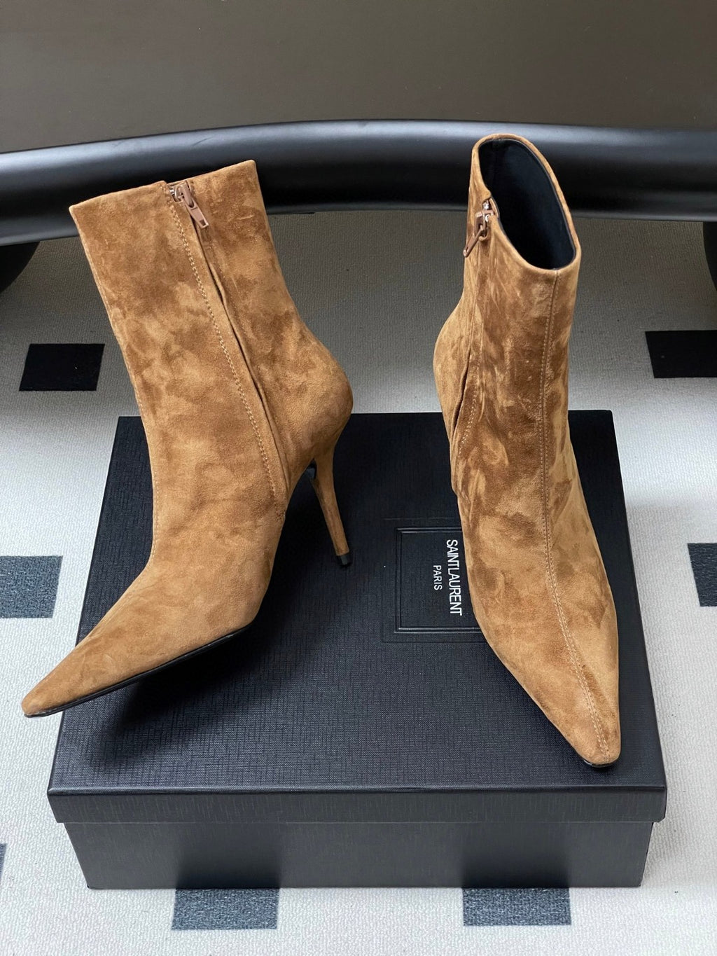 Saint Laurent Ashley 90 suede ankle boots in brown