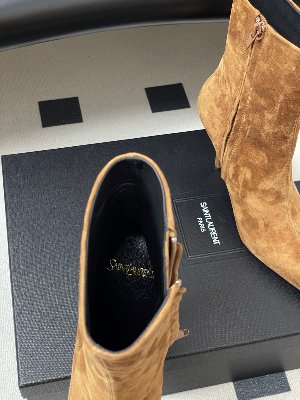 Saint Laurent Ashley 90 suede ankle boots in brown