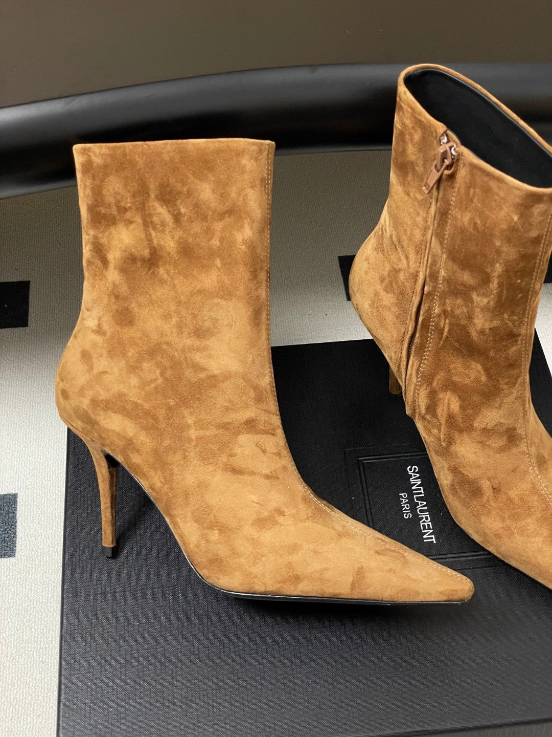 Saint Laurent Ashley 90 suede ankle boots in brown
