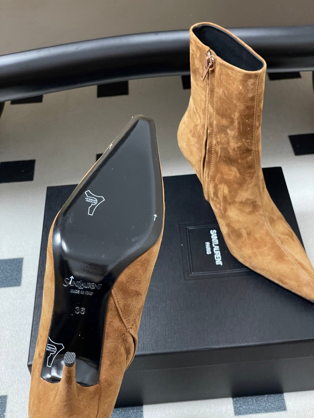 Saint Laurent Ashley 90 suede ankle boots in brown