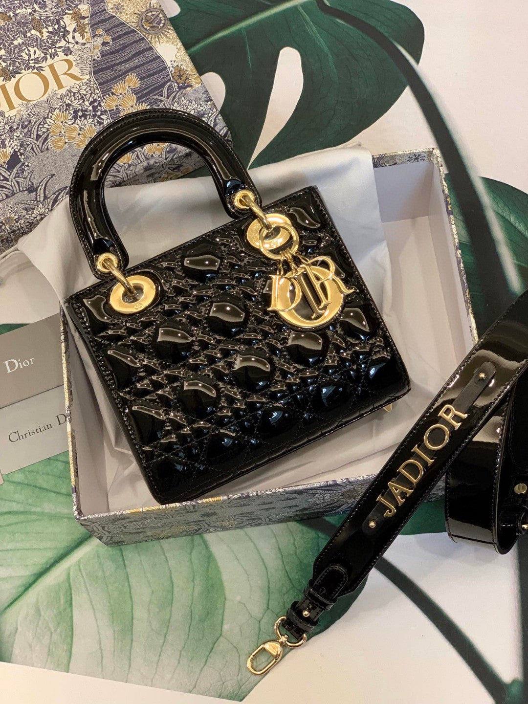 Lady Dior bag in cherry red patent calfskin