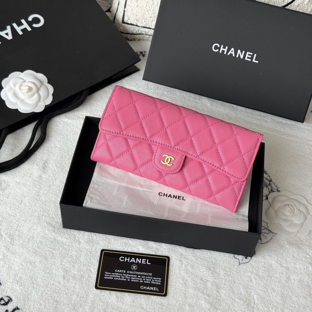 Chanel Classic Long Flap Wallet in black caviar leather with gold-tone hardware