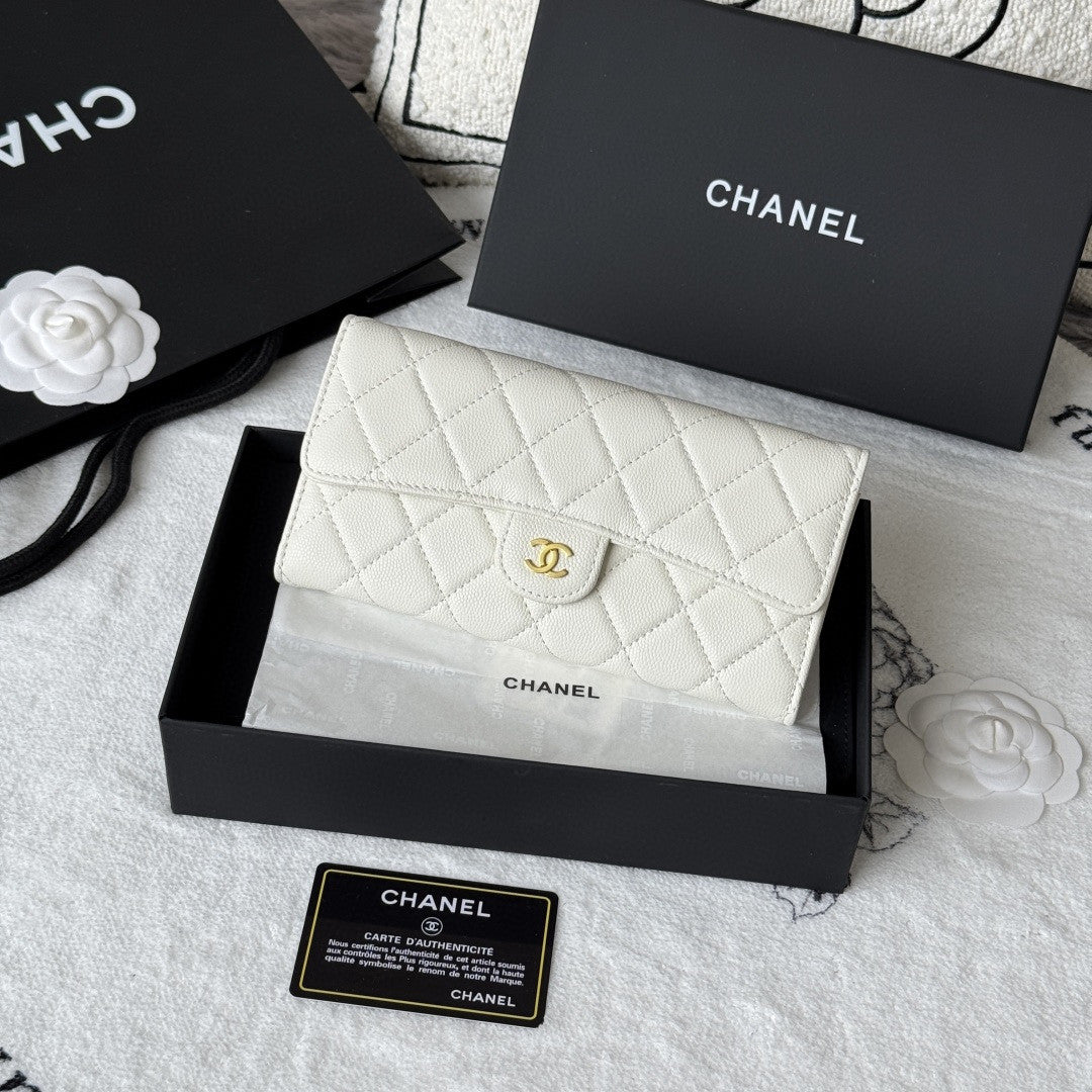 Chanel Classic Long Flap Wallet in black caviar leather with gold-tone hardware