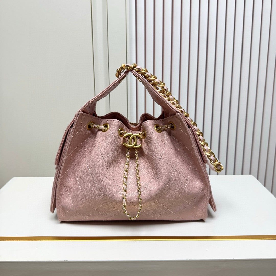 Chanel 25 Small Hobo Bag in black caviar leather with antique gold-tone hardware