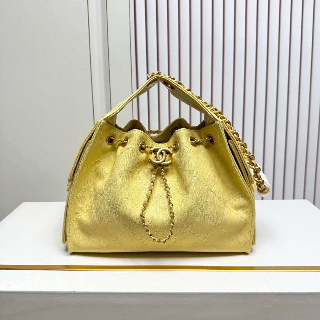 Chanel 25 Small Hobo Bag in black caviar leather with antique gold-tone hardware