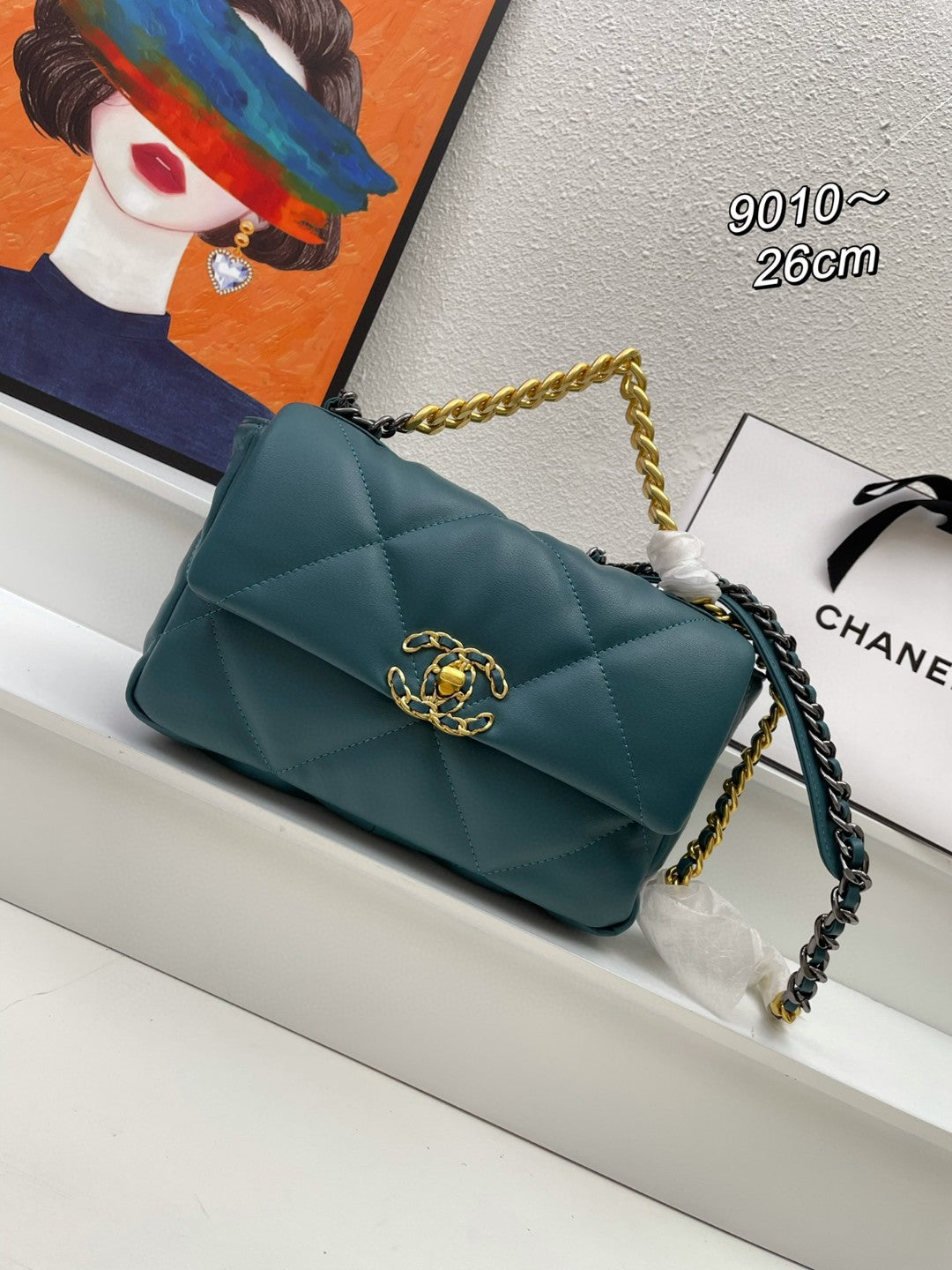 black Chanel 19 flap bag in lambskin with gold-tone