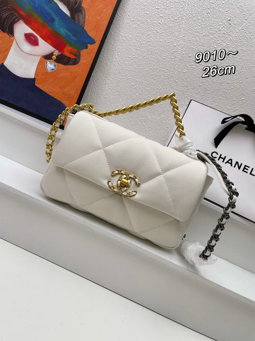 black Chanel 19 flap bag in lambskin with gold-tone