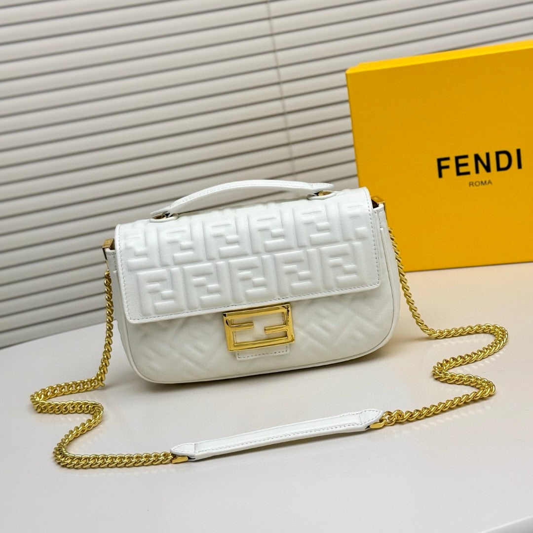 Fendi red FF embossed leather Midi Chain Baguette bag