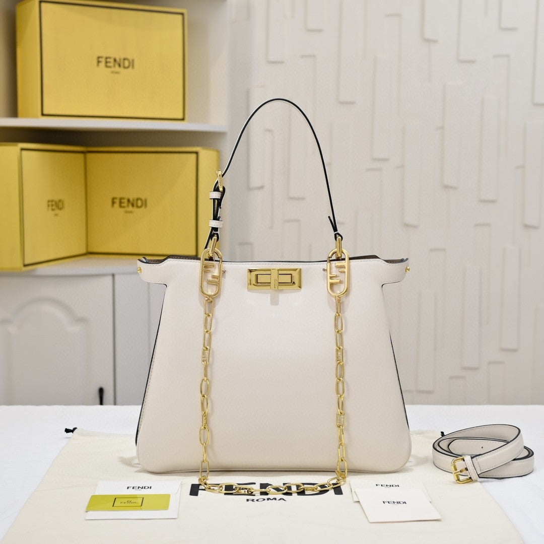 Fendi Peekaboo bag in black calfskin leather with gold-finish metalware