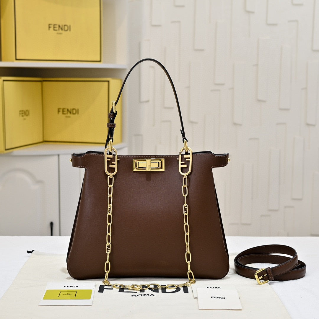 Fendi Peekaboo bag in black calfskin leather with gold-finish metalware