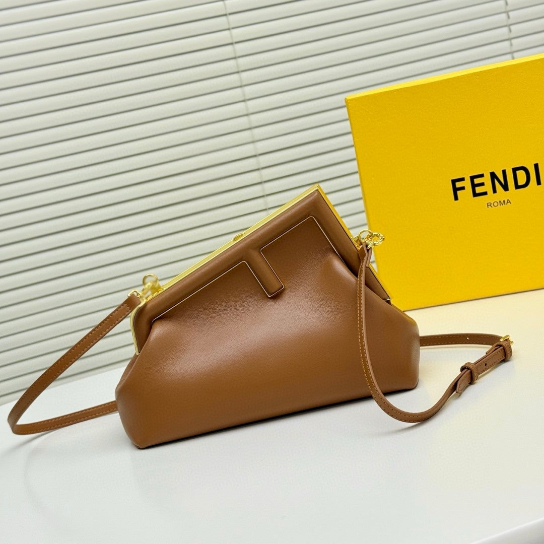 Fendi First Small shoulder bag in black leather with gold-finish metalware