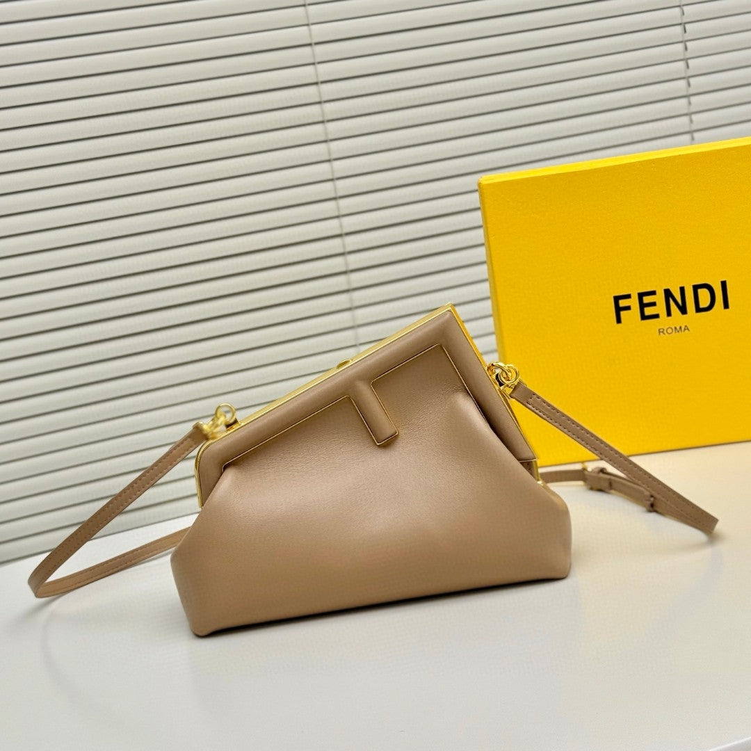 Fendi First Small shoulder bag in black leather with gold-finish metalware