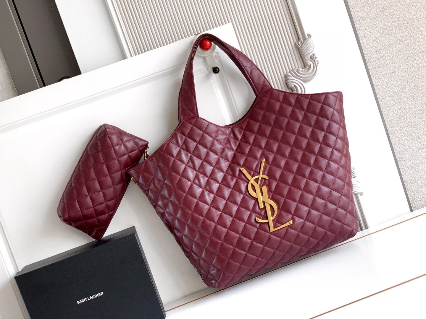 Saint Laurent Icare Maxi Tote/Shopping/Travel Bag in quilted black lambskin